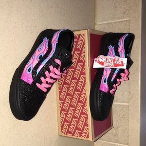 Sparkle flame pink and blue Vans